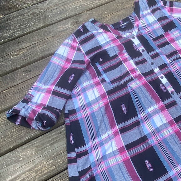 Denim 24/7 soft Cotton plaid blouse feminine style button tab sleeves 20W NEW - Picture 7 of 13